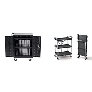 pearington 32 device mobile charging and storage cart & olympia tools 85-188 pack-n-roll folding collapsible service cart, black, 50 lb. load capacity per shelf