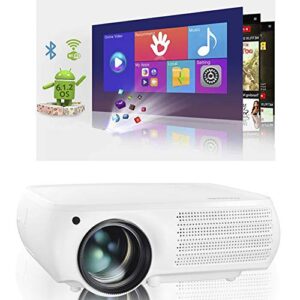 real native 1080p android projector, gzunelic real 9500 lumens smart wifi bluetooth projector ± 50° 4d keystone x / y zoom 10000:1 contrast, home theater led video hd proyector wireless mirror