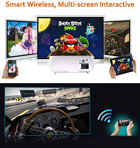 Real Native 1080p Android Projector, Gzunelic Real 9500 Lumens Smart WiFi Bluetooth Projector ± 50° 4D Keystone X / Y Zoom 10000:1 Contrast, Home Theater LED Video HD Proyector Wireless Mirror