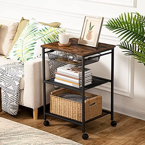 HOOBRO Mobile Printer Stand, 3-Tier Printer Cart Under Desk with Storage, Industrial Adjustable Rolling Cart for Home Office, Rustic Brown and Black BF28PS01-BF23PS01