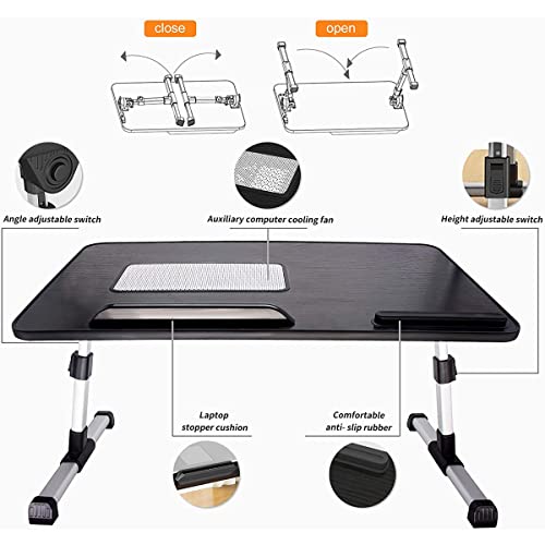 ZEMILY Portable Folding Laptop Stand Holder Study Table Desk Cooling Fan Foldable Computer Desk for Bed Sofa Tea Serving Table Stand