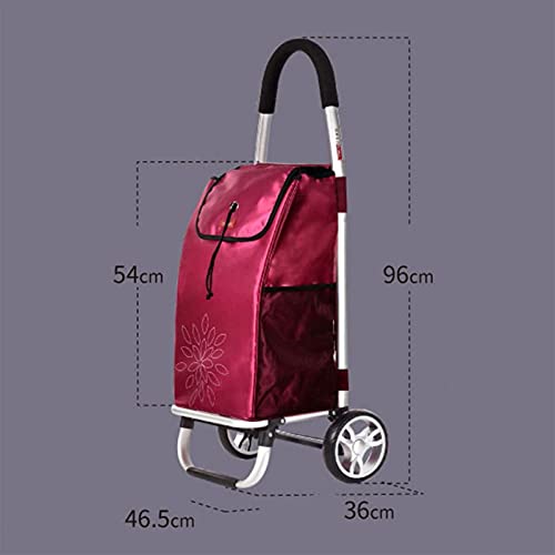 OMOONS Shopping Cart 55L Shopping Trolley Aluminum Alloy Shopping Cart Oxcloth Folding Utility Cart Grocery Cart for Home Office Utility Cart/Red