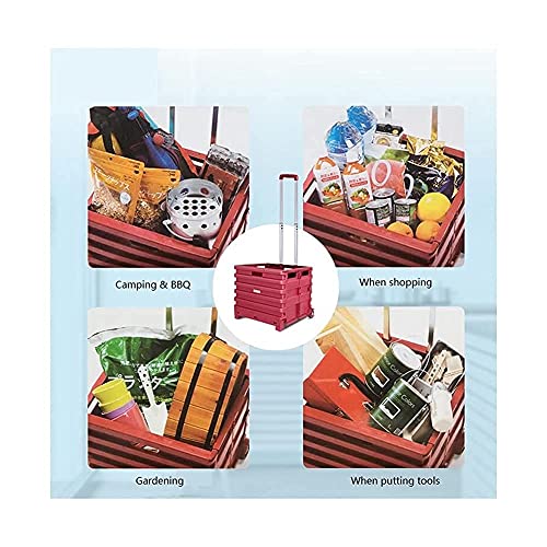 OMOONS Shopping Cart Foldable Shopping Cart Portable Grocery Utility Cart Ultra-Light Shopping Trolley for Shopping, Picnic, Home Storage Utility Cart/Red