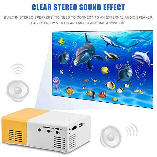 Mini Projector Full HD 1080P LED Projector Home Cinema Theater Indoor/Outdoor Movie Projectors Pocket Projector for Party & Camping Compatible with Laptop/PC/Smartphone/HDMI/VGA/USB/AV(White + Yellow)