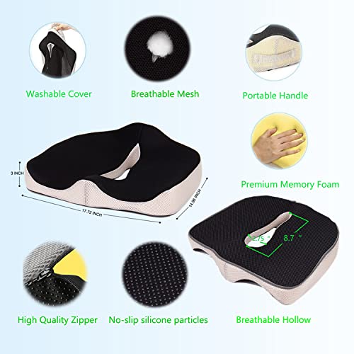Memory Foam Seat Chair Cushion Relieve Sciatica Pain Coccyx Pain Comfortable seat Cushion Ergonomic Design Used for Office Chair Cushions car seat Cushions and Wheelchair Cushions