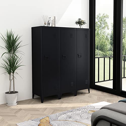 FurnitureR Metal Storage Organizer Office File Cabinet Floor Standing 54.1 inches1 Door 3 Shelves Removable, Commercial Home Use, Black