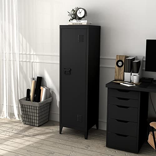 FurnitureR Metal Storage Organizer Office File Cabinet Floor Standing 54.1 inches1 Door 3 Shelves Removable, Commercial Home Use, Black