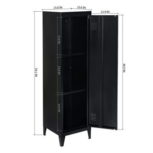 FurnitureR Metal Storage Organizer Office File Cabinet Floor Standing 54.1 inches1 Door 3 Shelves Removable, Commercial Home Use, Black