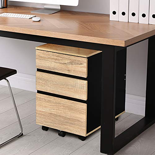 Giantex 3-Drawer Mobile File Cabinet Under Desk for Legal Letter File Home Storage with Wheels and Anti-tilt Design for Home &Office Use Rolling Vertical Filling Cabinet (Oak)