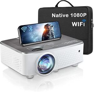 wifi bluetooth projector, native 1080p hd movie projector with 120″ projector screen and carrying case, 4k supported 200″ display home theater, compatible with ios/ android/ xbox/ ps5/ tv stick/ hdmi