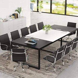 tribesigns 8ft rectangular conference table with metal base 94.48l x 47.24w x 29.92h inches, black and white