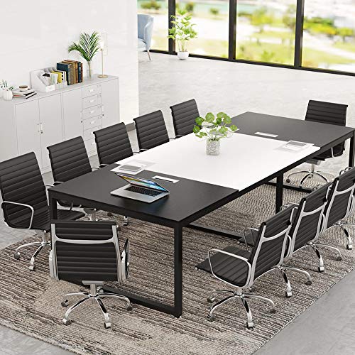 Tribesigns 8FT Rectangular Conference Table with Metal Base 94.48L x 47.24W x 29.92H Inches, Black and White