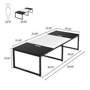 Tribesigns 8FT Rectangular Conference Table with Metal Base 94.48L x 47.24W x 29.92H Inches, Black and White