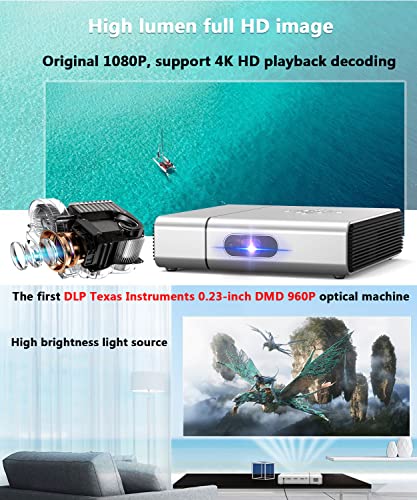 Portable Projector Native 1080P 5G WiFi Bluetooth Projector 25000L True 3D Blu-ray/4K Super Color-300 inch Suitable for Home Theater, Commercial Outdoor, Compatible with iOS/Android/TV