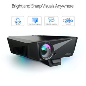 ASUS F1 LED Projector, FHD 1080P 1200 Lumens, 3D, Short Throw | Premium Audio by Harman Kardon | Wireless Projection | Remote Control | 2 Years Warranty