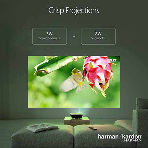 ASUS F1 LED Projector, FHD 1080P 1200 Lumens, 3D, Short Throw | Premium Audio by Harman Kardon | Wireless Projection | Remote Control | 2 Years Warranty