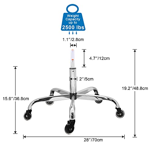 Frassie 28 Inch Office Chair Metal Base Replacement Heavy Duty Computer Chair Base Part with 5 Casters 1 Gas Lift Cylinder (Silver)