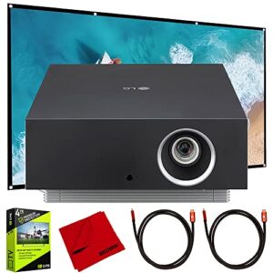 lg au810pb 4k uhd 3840×2160 smart dual laser cinebeam projector bundle with premium 4 yr cps enhanced protection pack, minolta 120″ screen, 2x deco gear hdmi cable and microfiber cloth