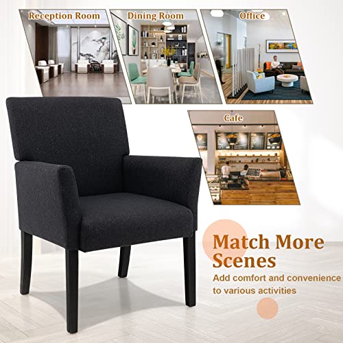 POWERSTONE Executive Accent Chair Fabric Guest Chair Office Chair Reception Waiting Room Armchair with Wooden Legs Single Sofa Home Theater Seating 2pcs, Black