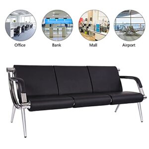 Kinfant 5-Seat Waiting Room Chairs Sofa Furniture - Office Guest Reception Chair with Armrest for Waiting Room Airport Hospital Bank (Black - PU)