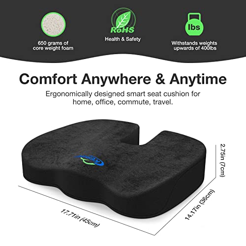 KEPTFIT Intelligent Office Chair Seat Cushion, Sedentary Reminder Gel Memory Foam Desk Car Seat Cushions for Back, Coccyx, Tailbone Pain Relief (Black)