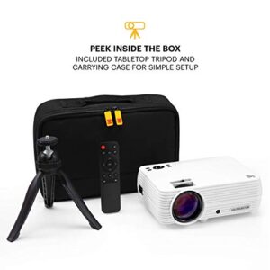 KODAK FLIK X7 Home Projector (Max 1080p HD) with Tripod, & Case | Compact, Projects Up to 150” with 720p Native Resolution & 30,000 Hour, Lumen LED Lamp| AV, VGA, HDMI & USB Compatible (Renewed)