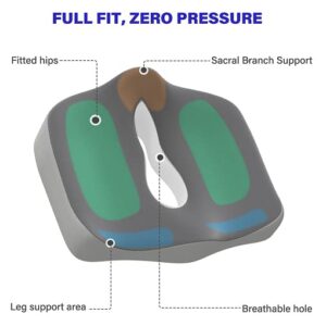 Rhovam Seat Cushion, Ergonomic Memory Foam Office Chair Pad with Non-Slip &Washable Grey Cover Relives Butt/Tailbone/Back/Coccyx/Sciatica Pain & Stress for Long Sitting Hours on Office/Car/Home Chair