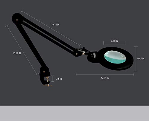 Neatfi (New Model XL Bifocals 1,200 Lumens Super LED Magnifying Lamp with Clamp, 6 Inches Lens, 4 Level Brightness, Correlated Color Temperature Control, 12W, 120 Pcs SMD LED (Black)