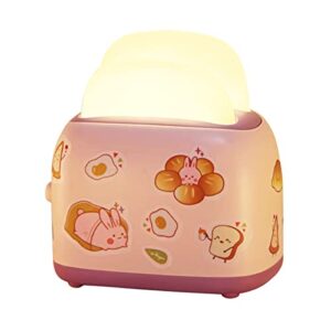 thayla cute night lights with usb rechargeable & kawaii stickers for kids toaster lamp bread night light room desk decor for bedroom, baby nursery, living room, dining pink