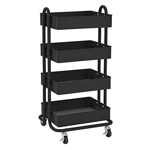 ECR4Kids-ELR-20702 4-Tier Metal Rolling Utility Cart - Heavy Duty Mobile Storage Organizer, Black