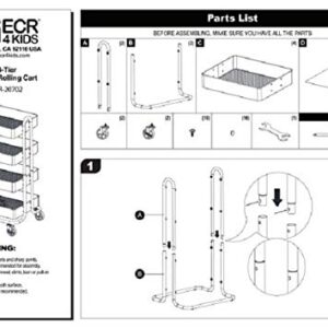 ECR4Kids-ELR-20702 4-Tier Metal Rolling Utility Cart - Heavy Duty Mobile Storage Organizer, Black