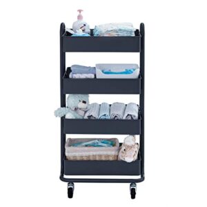 ECR4Kids-ELR-20702 4-Tier Metal Rolling Utility Cart - Heavy Duty Mobile Storage Organizer, Black