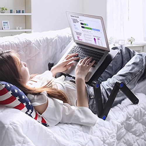 Laptop Table, Adjustable Laptop Bed Table, Laptop Computer Stand, Portable Laptop Workstation Notebook Stand Reading Holder with 2 CPU Cooling Fans and Mouse Pad in Bed Couch Sofa Office (New-version)
