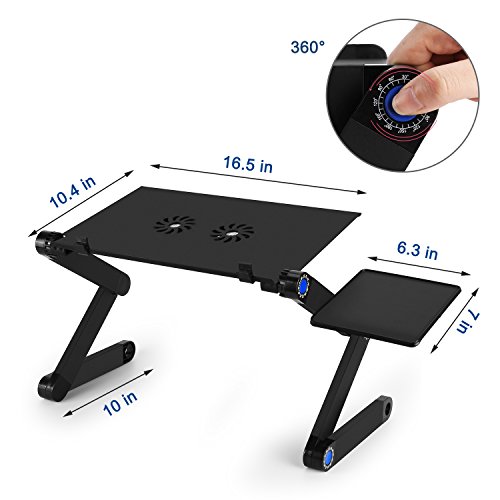 Laptop Table, Adjustable Laptop Bed Table, Laptop Computer Stand, Portable Laptop Workstation Notebook Stand Reading Holder with 2 CPU Cooling Fans and Mouse Pad in Bed Couch Sofa Office (New-version)