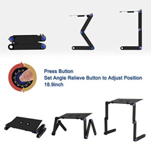 Laptop Table, Adjustable Laptop Bed Table, Laptop Computer Stand, Portable Laptop Workstation Notebook Stand Reading Holder with 2 CPU Cooling Fans and Mouse Pad in Bed Couch Sofa Office (New-version)