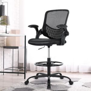 drafting chair – tall office chair for standing desk mesh chair with mid-back and height adjustable swivel chair with lumbar support and flip-up armrests for adults