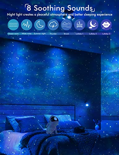 Rossetta Star Projector, Galaxy Projector for Bedroom, Space Dog Galaxy Light Projector LED Desk Lamp with Bluetooth Speaker and White Noise, Night Light for Kids Adults Game Room Decor, Home Office