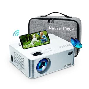 nikishap projector with wifi and bluetooth, small projector 4k outdoor movie projector short throw, smart phone 1080p projector compatible with hdmi, vga, usb, tv stick, ios, android, pc, laptop