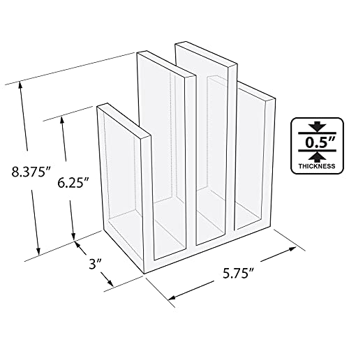 Azar Displays 255035 Clear Acrylic Bookend and Desk File Sorter File Folder Holder for Office ½” Thick Acrylic 1-Pack 255035-1PK