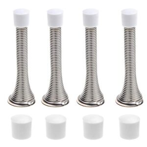 kare & kind 4x spring door stoppers (silver) – screw-in flexible steel stoppers with white rubber bumper tips – protect walls from bumps, marks and damages – kid and pet safe – for homes, offices