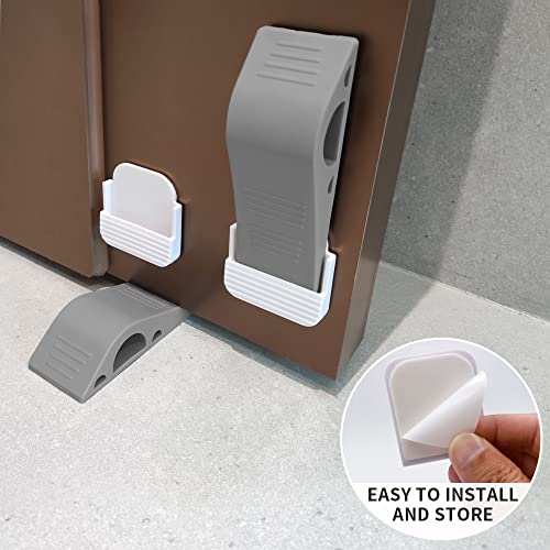 Oicozy Door Stopper, Anti-Slip Rubber Security Door Stop with Holder, Heavy Duty Doorstop, Door Wedge Stopper Works on All Floor Types, Home Improvement - 3 Pack (Gray)