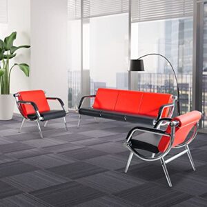 bestmart inc office reception sofa set pu leather visitor guest sofa executive side waiting room chair set, one 3-seat sofa & two 1-seat chair, modern red & black