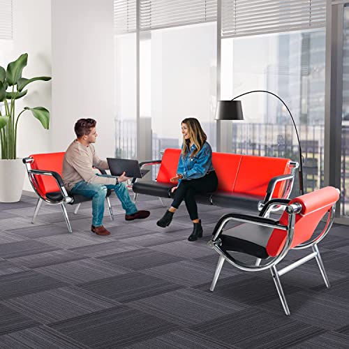 Bestmart INC Office Reception Sofa Set PU Leather Visitor Guest Sofa Executive Side Waiting Room Chair Set, one 3-Seat Sofa & Two 1-Seat Chair, Modern Red & Black