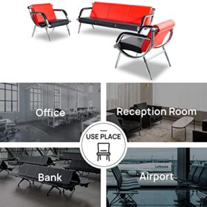 Bestmart INC Office Reception Sofa Set PU Leather Visitor Guest Sofa Executive Side Waiting Room Chair Set, one 3-Seat Sofa & Two 1-Seat Chair, Modern Red & Black