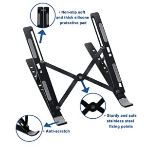 EMOME Laptop Stand for Desk Black, Adjustable Height Multi-Angle Stand, Portable Foldable Laptop Holder for Smaller Than 16 inches Computer Stand