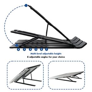 EMOME Laptop Stand for Desk Black, Adjustable Height Multi-Angle Stand, Portable Foldable Laptop Holder for Smaller Than 16 inches Computer Stand