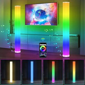 blonbar 2 pack rgb corner floor lamp,modern floor lamp for living room with smart app,color changing mood lighting with music sync,dimmable smart led floor lamps for living room, bedroom
