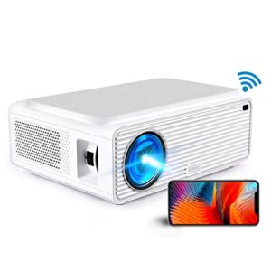 native 1080p wifi projector, erisan 5g wi-fi full hd video projector, support ios/android mac sync screen, 300″ display for home business, compatible w/hdmi, vga, usb, pc, dvd, white, s50w