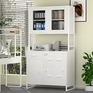pakasept 3 drawers lateral file cabinet with 2 lock, letter/legal/a4 size, large modern filing cabinet printer stand with doors and storage shelves for home office,white