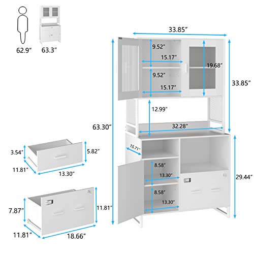 PAKASEPT 3 Drawers Lateral File Cabinet with 2 Lock, Letter/Legal/A4 Size, Large Modern Filing Cabinet Printer Stand with Doors and Storage Shelves for Home Office,White